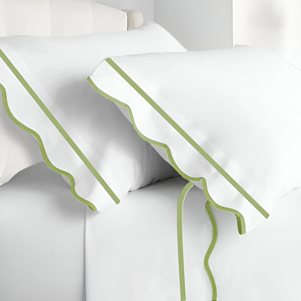 400TC Cotton Scallop Embroidery & Border Sateen Solid Pillowcases (Set Of 2)