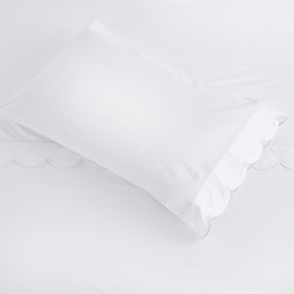 Scallop Frame Embroidered Cotton Percale Sheet Set