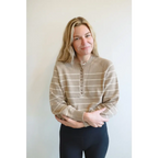 Ellen Henley Sweater in Beige with White Stripes
