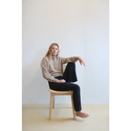 Ellen Henley Sweater in Beige with White Stripes