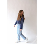 Ellen Henley Sweater in Navy with White Stripes