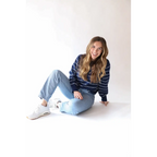 Ellen Henley Sweater in Navy with White Stripes