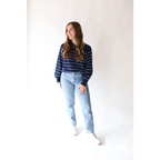 Ellen Henley Sweater in Navy with White Stripes