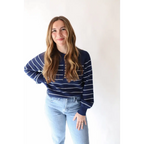 Ellen Henley Sweater in Navy with White Stripes