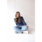 Ellen Henley Sweater in Navy with White Stripes