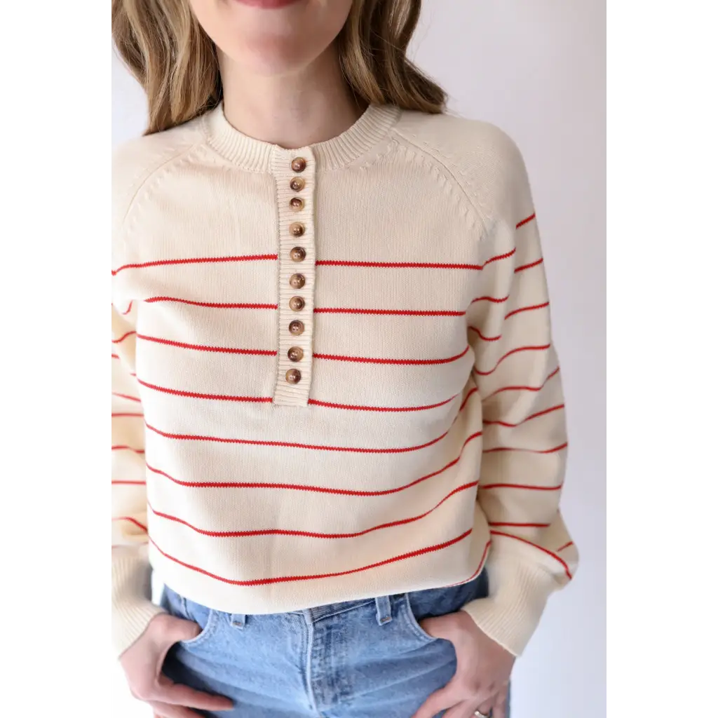 The Ellen Henley Sweater in Red