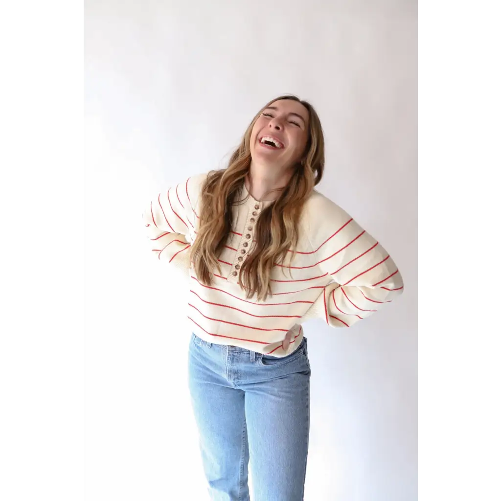 The Ellen Henley Sweater in Red