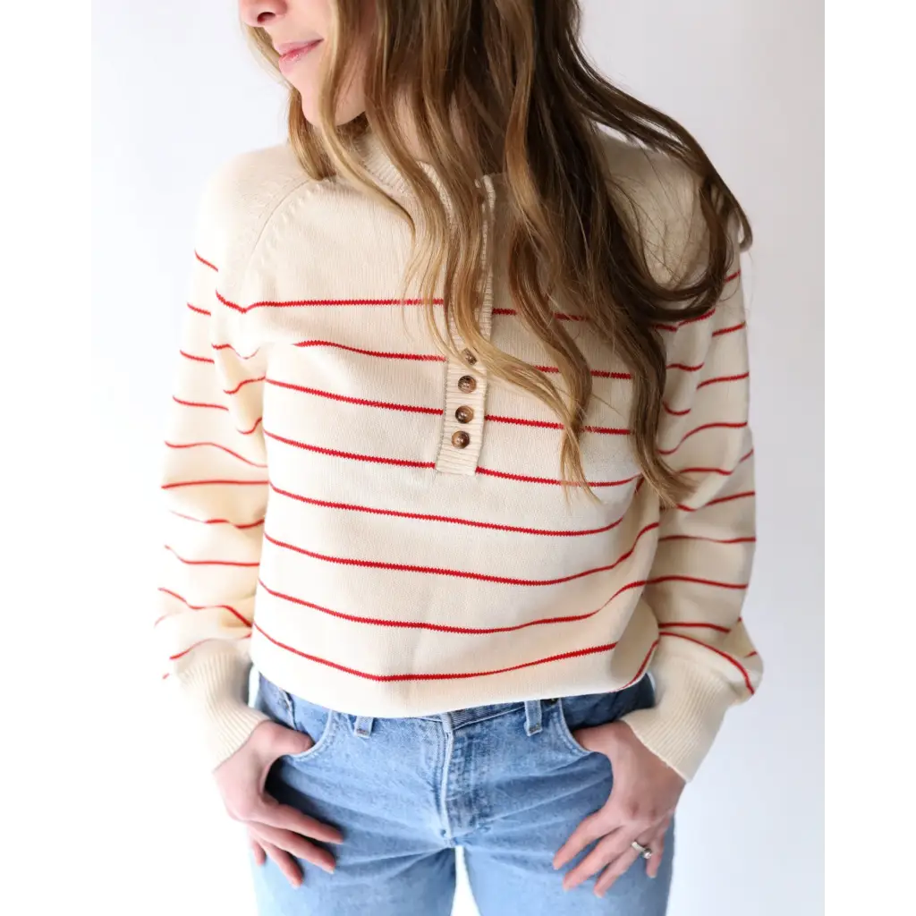The Ellen Henley Sweater in Red