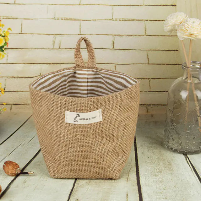 Cotton Linen Flower Pot Hanging Storage Bag