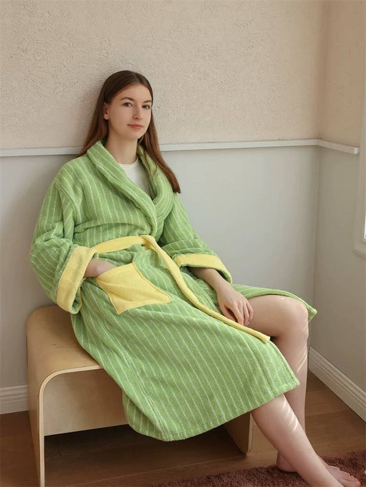 Ultra Soft Dopamine Stripe Bathrobe - 100% Organic Long-stapled Cotton - The Peony Haus