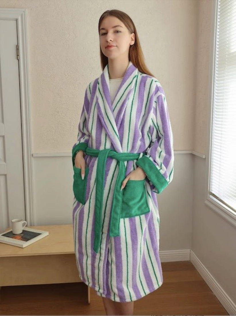 Ultra Soft Whimsical Retro Stripe Bathrobe - 100% Organic Long-stapled