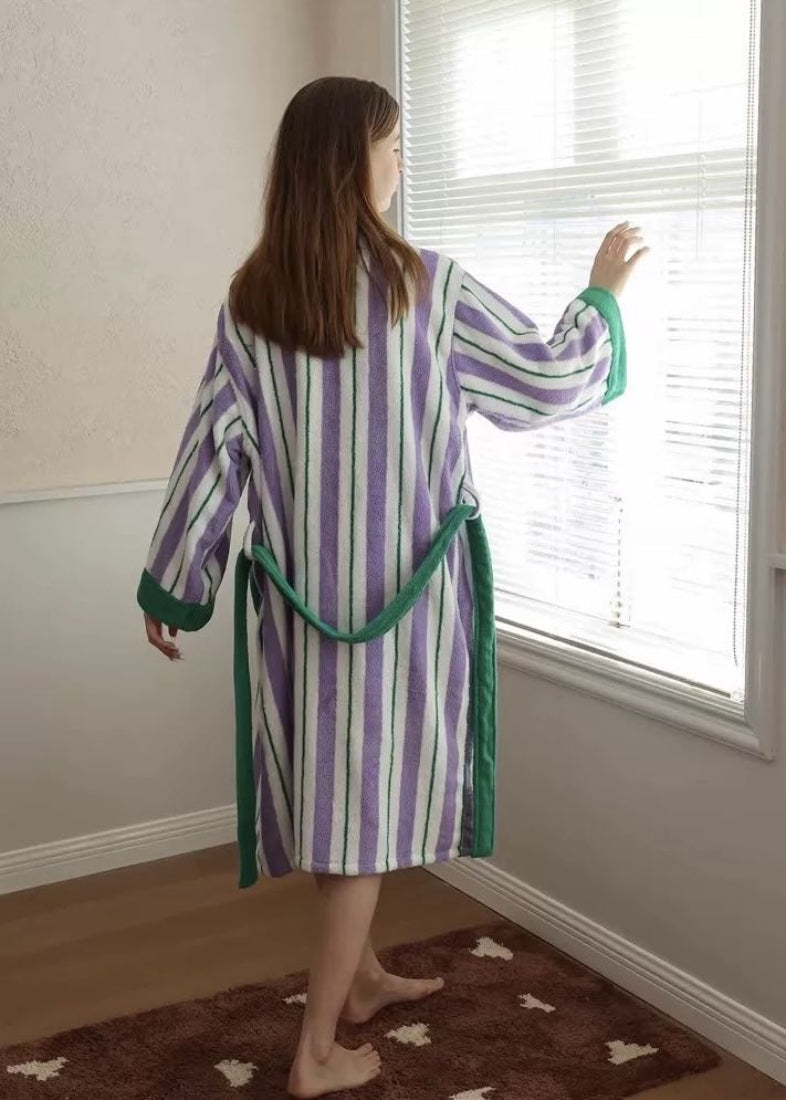 Ultra Soft Whimsical Retro Stripe Bathrobe - 100% Organic Long-stapled