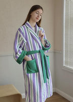 Ultra Soft Whimsical Retro Stripe Bathrobe - 100% Organic Long-stapled - The Peony Haus