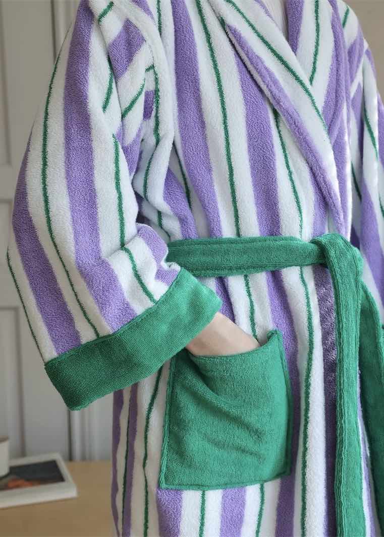 Ultra Soft Whimsical Retro Stripe Bathrobe - 100% Organic Long-stapled