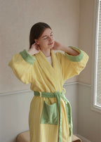 Ultra Soft Dopamine Stripe Bathrobe - 100% Organic Long-stapled Cotton - The Peony Haus