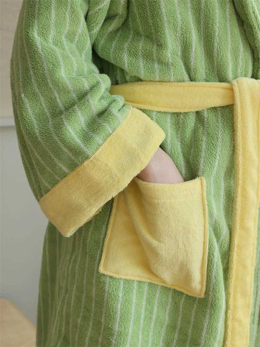 Ultra Soft Dopamine Stripe Bathrobe - 100% Organic Long-stapled Cotton - The Peony Haus