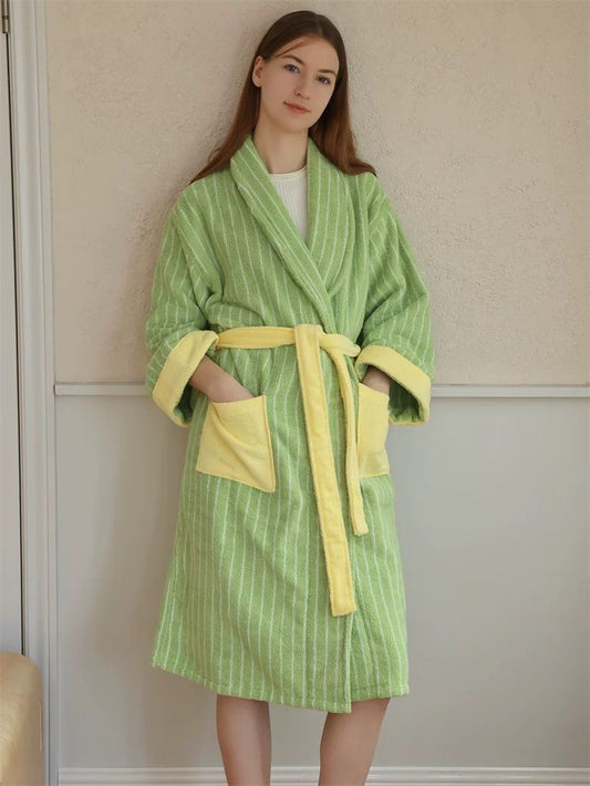 Ultra Soft Dopamine Stripe Bathrobe - 100% Organic Long-stapled Cotton - The Peony Haus