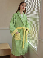 Ultra Soft Dopamine Stripe Bathrobe - 100% Organic Long-stapled Cotton - The Peony Haus