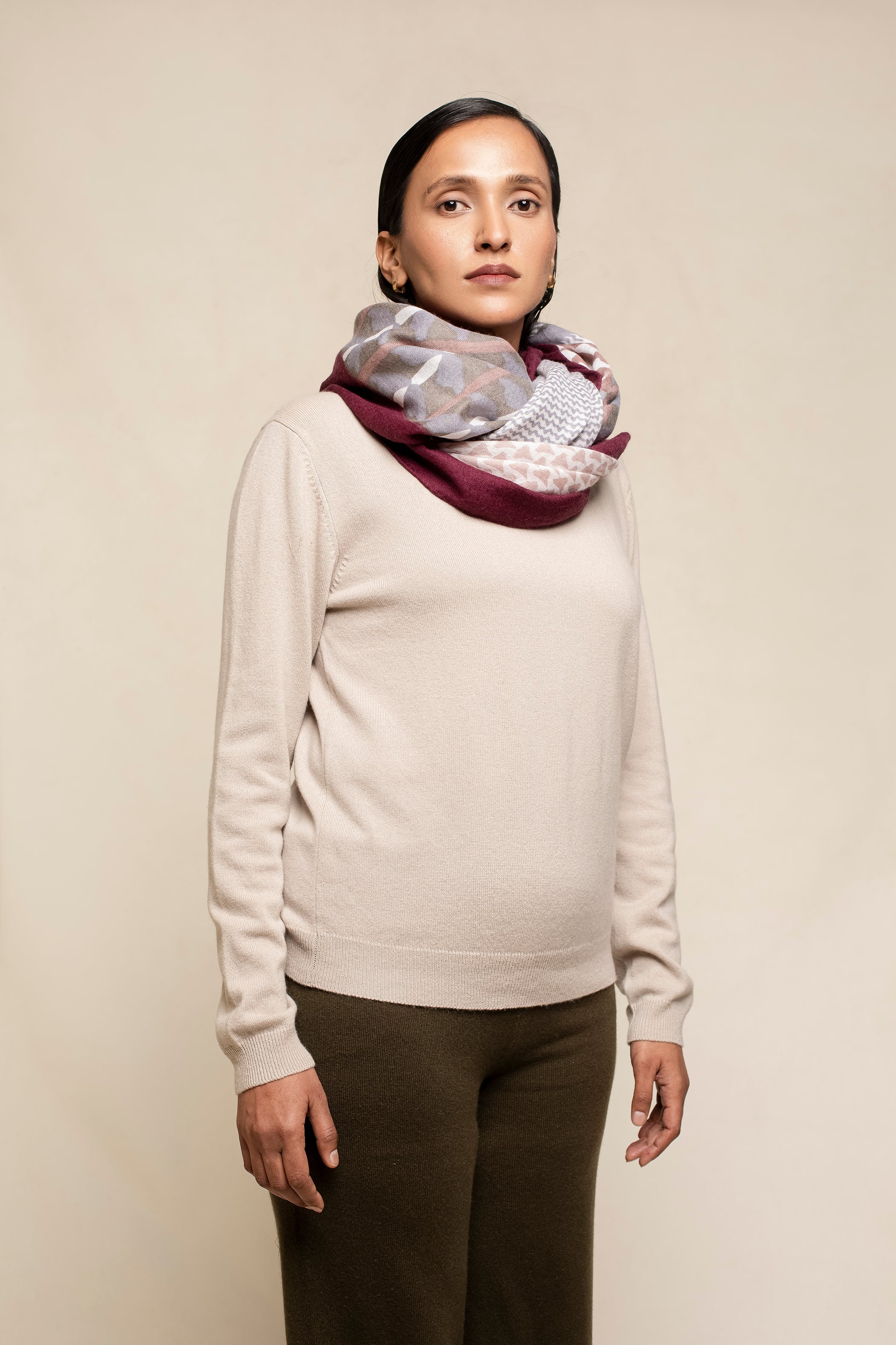 Micro Pattern Patch Printed Cashmere Square Scarf