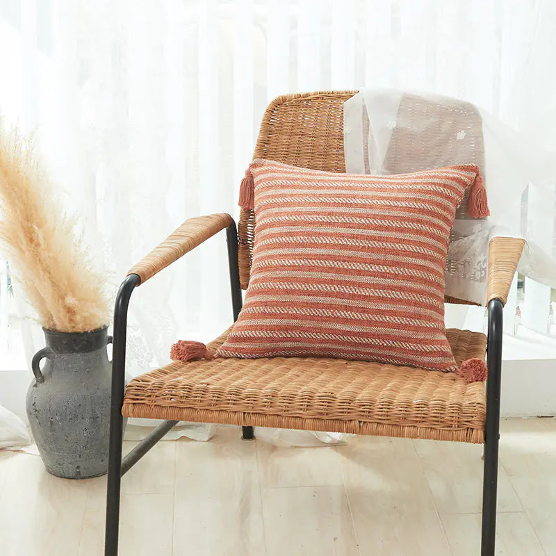 Thick Cotton Linen Striped Fringe Pillow Covers (In Stock)