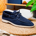 16-675-NVY VENICE Italian Sueded Goatskin Boat Shoes, Navy