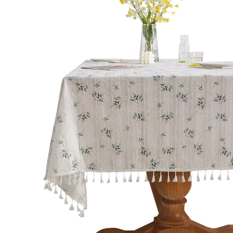 Cotton Linen Table Cover with Floral Design (In Stock)