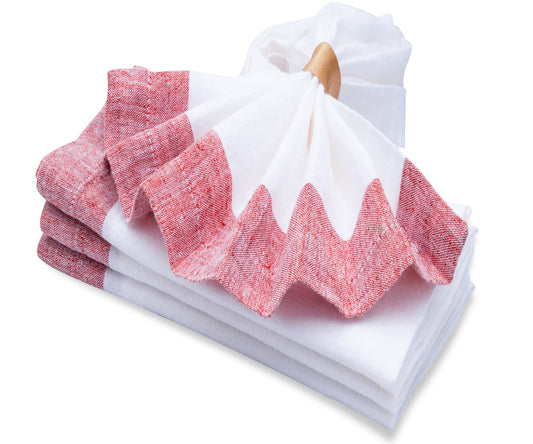 White Napkins Linen - Red Border