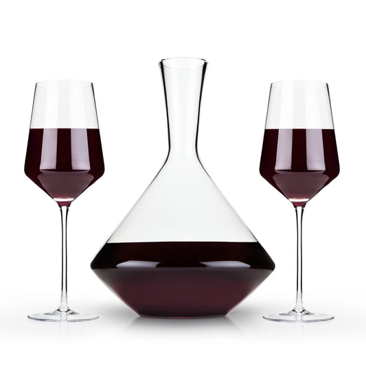 Raye Angled Crystal Bordeaux Decanter & Wine Glass Set