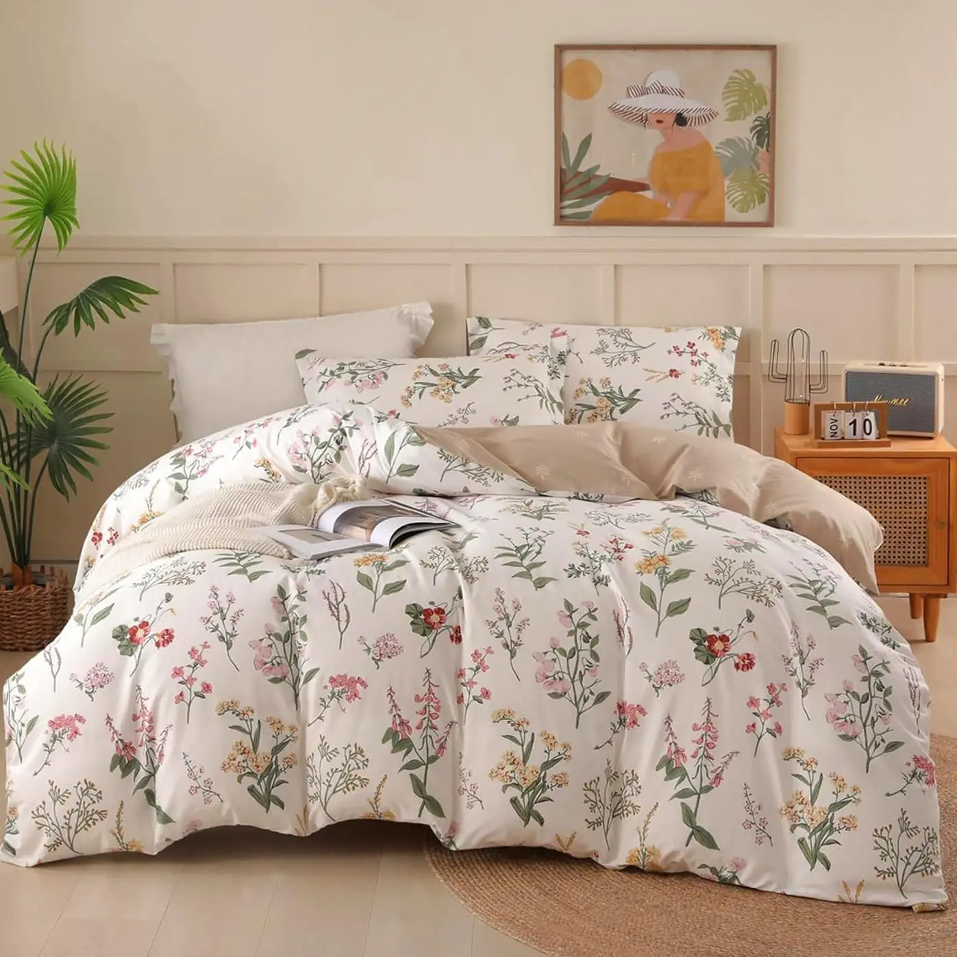 100% Cotton King Size Floral Duvet Cover 3-PC Set
